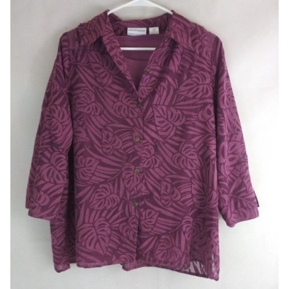 Alfred Dunner Tops - Alfred Dunner Petite Women's Sheer Floral Button Up Shirt With Tank Size 16P
